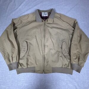 VTG Sears Roebuck & Co Harrington Jacket Mens XL Tan Plaid Lined Full Zip *Flaws